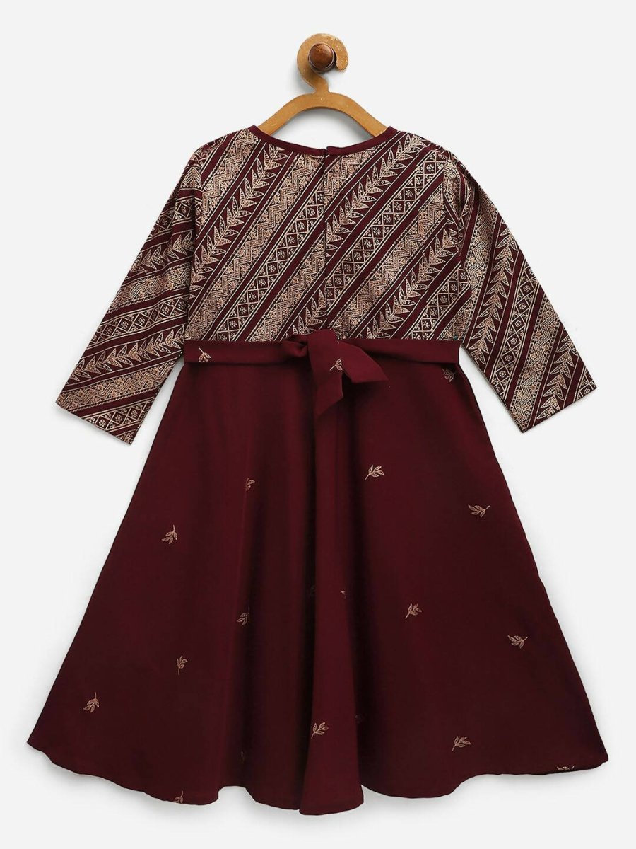 Ahalyaa Wine Crepe Glitter Print Kids Kurta For Girls | Swadesiicart