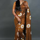 Exclusive Collection Brown Pure Cotton Saree With Sunflower Design - Swadesiicart