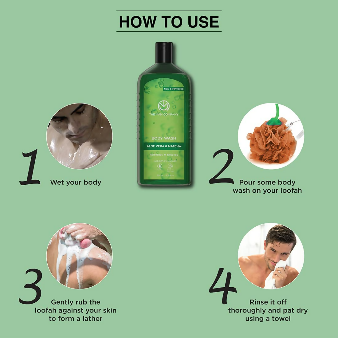 The Man Company Aloe Vera & Matcha Body Wash For Glowing & Smooth Skin Enriched With Green Tea & Moringa Leaf Extract | Swadesiicart