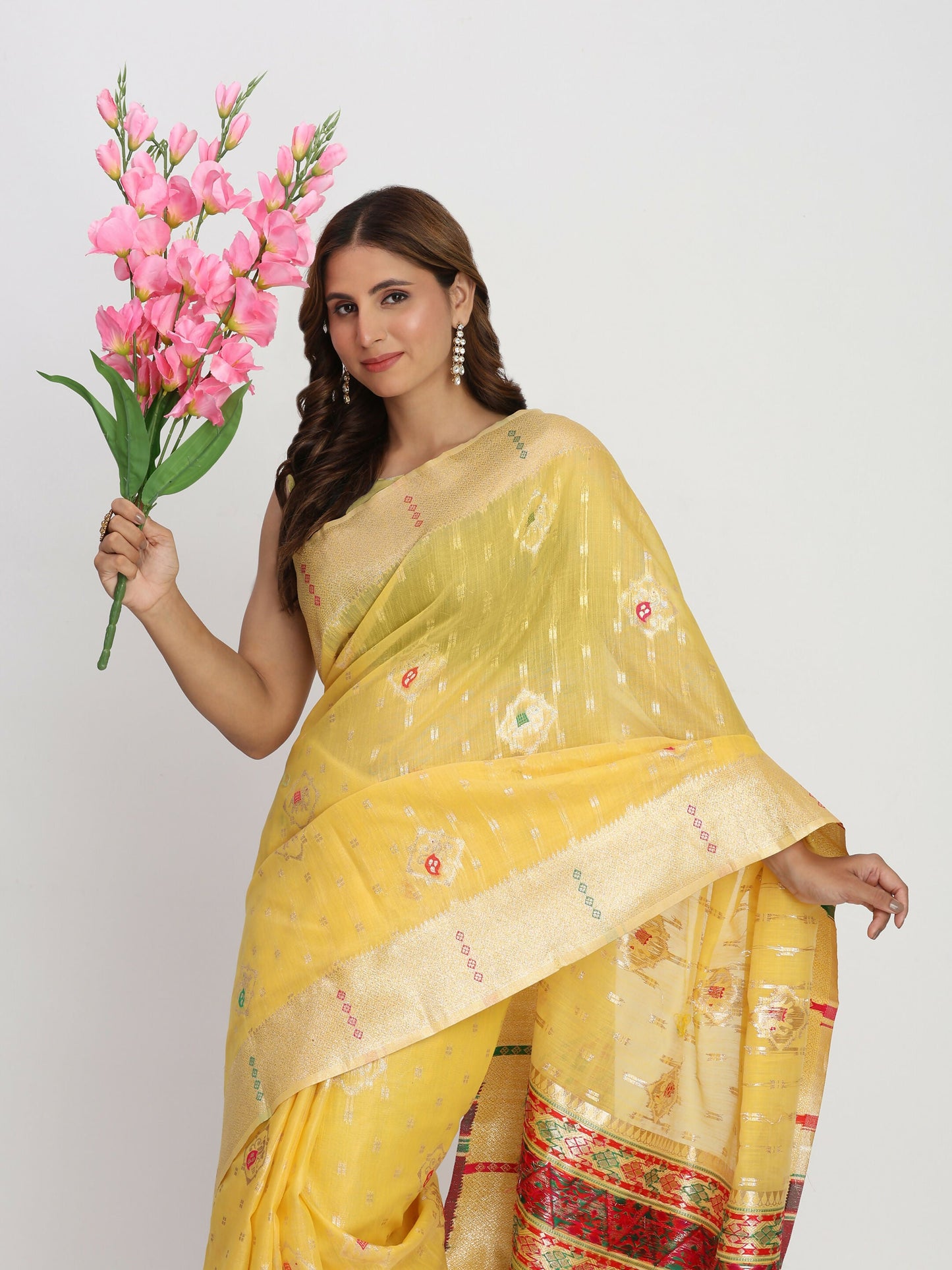 Shree Shyam Fashion Linen Cotton Yellow Saree