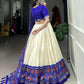Lorenvalley Offwhite and Royalblue Tussar Silk Patola Print Lehenga Choli | Swadesiicart