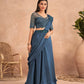 Navy Blue Satin Embroidered Ready To Wear Saree With Unstitched Blouse Piece - Nandika | Swadesiicart