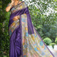 Vishnu Weaves Women's Purple Cotton Silk Woven Saree with Blouse - Swadesiicart