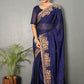 Vastranavya Blue Rangoli Silk Zari work with DMC Swarovski work Ready to Wear Saree | Swadesiicart
