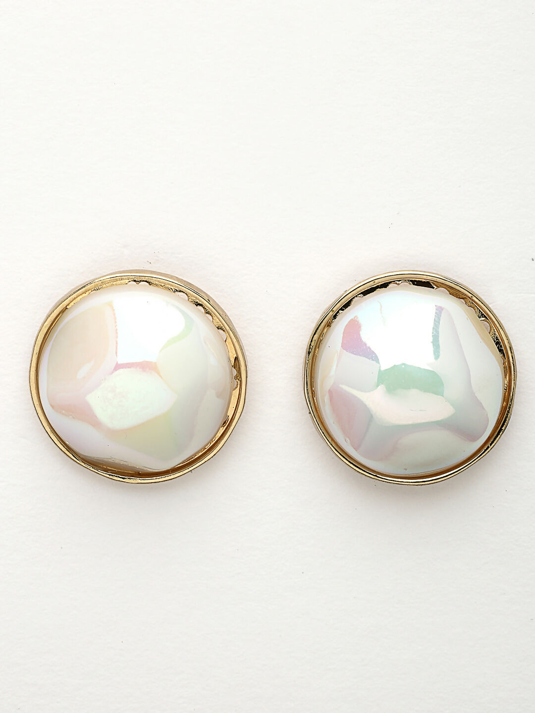 NVR Wome's Gold-Polished Pearl Studded Circular Studs Earring | Swadesiicart