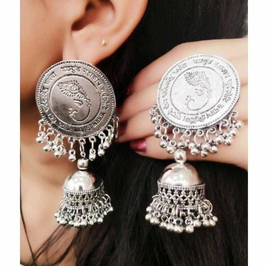 MS Fashion India Lord Ganesh Symbol Silver Color Jhumka Earrings | Swadesiicart