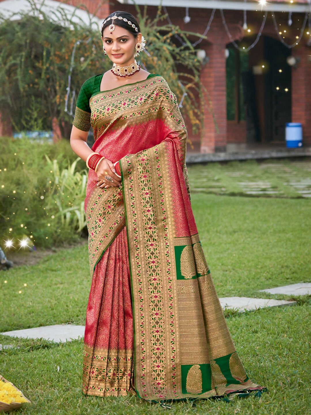 Astita Banarasi Silk Pink Saree | Swadesiicart