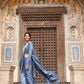 Sky Blue Tom Silk Plain Ready To Wear Saree With Stitched Blouse - Satiksha | Swadesiicart
