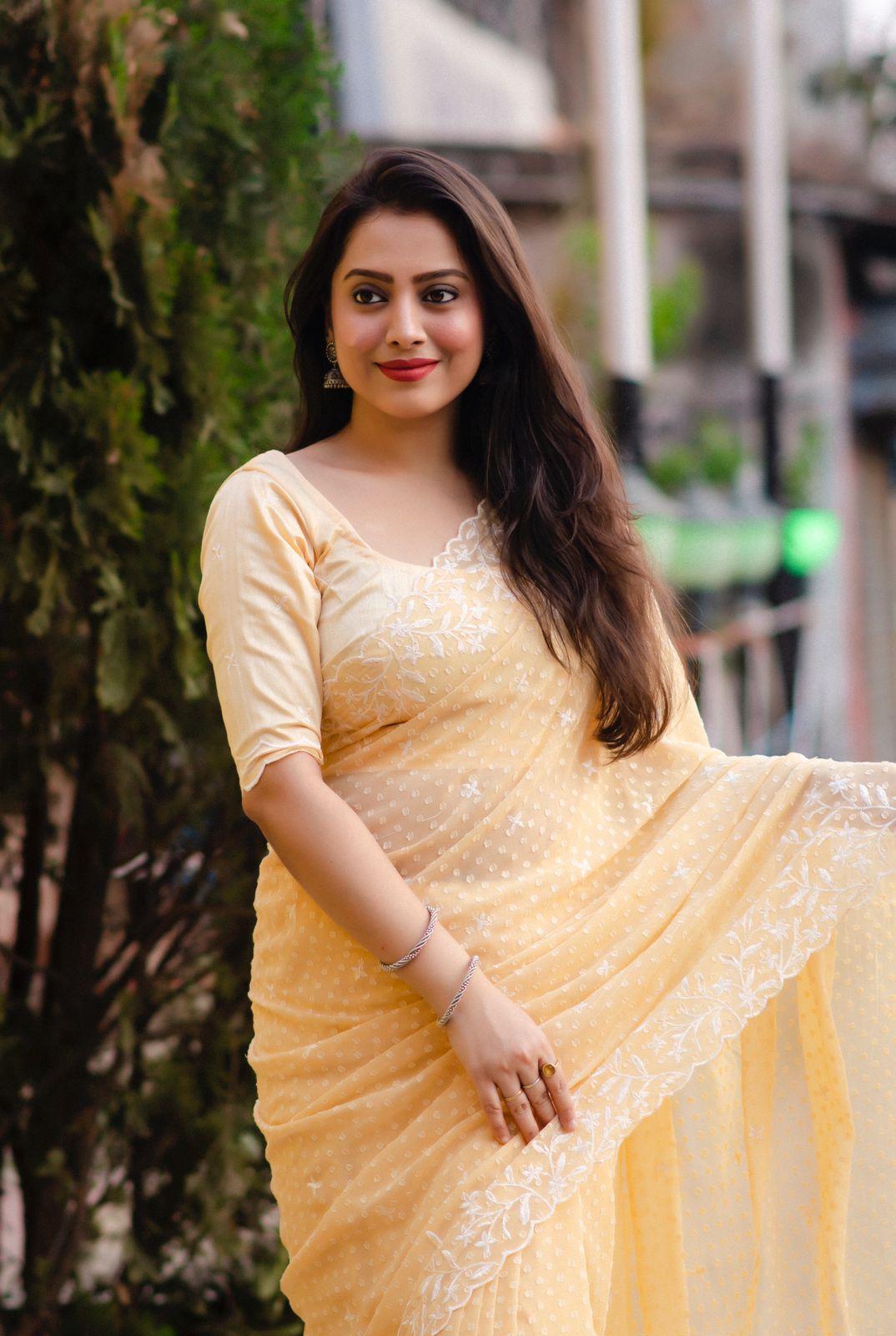 Yellow Pure Chiffon Woven Design Saree with Unstitched Blouse - Hiral Fashion | Swadesiicart