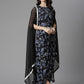 Ahalyaa Women's Black Crepe Digital Print Top Skirt With Shrug | Swadesiicart