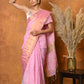 Very Much Indian Handloom Pure Cotton Linen Saree With Golden Border - Pink | Swadesiicart