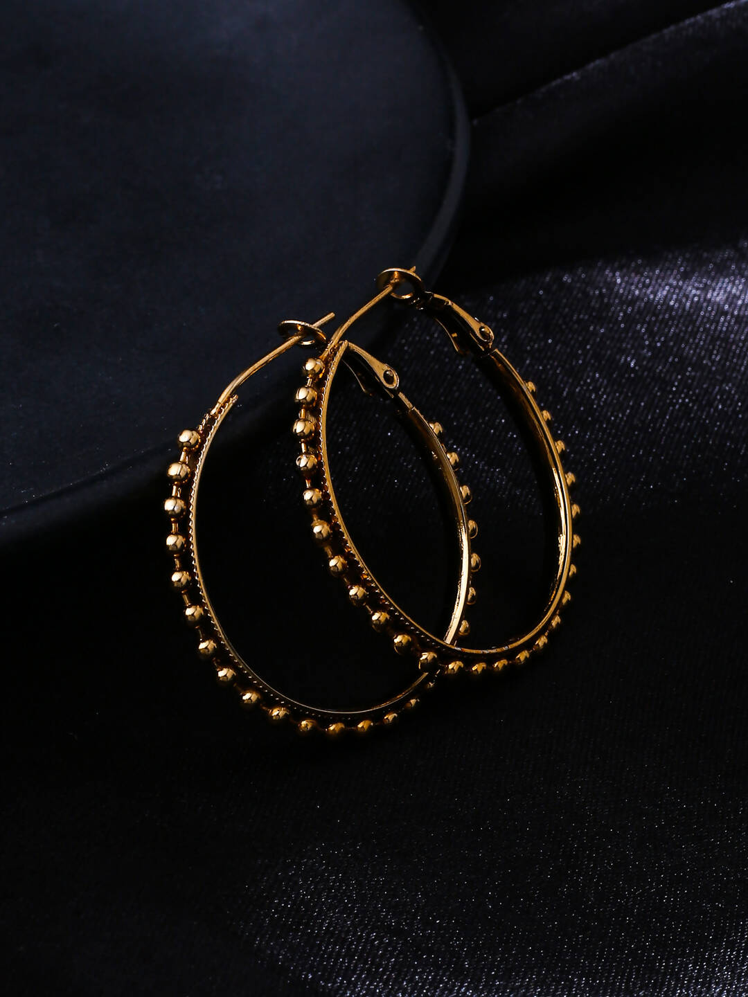 NVR Women Gold Toned Beaded Circular Earrings | Swadesiicart