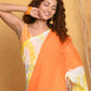 Very Much Indian Tie & Dye Handloom Mul Cotton Saree - Orange Yellow | Swadesiicart