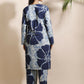 Breathables Women’S Loungewear Long Kurta Co-Ord Set Cotton Blue Floral Print