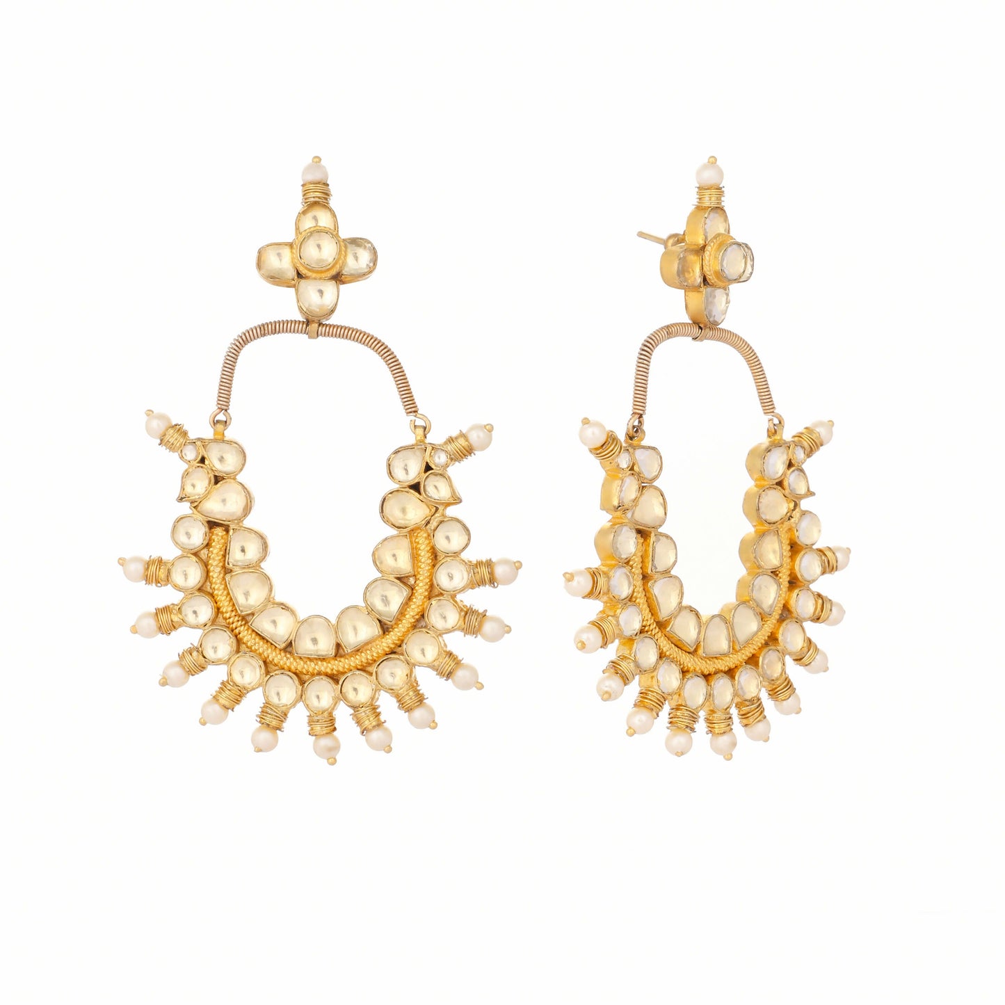 Nuyug 22k Gold Plated Royal Pearl Accent Kundan Earrings | Swadesiicart