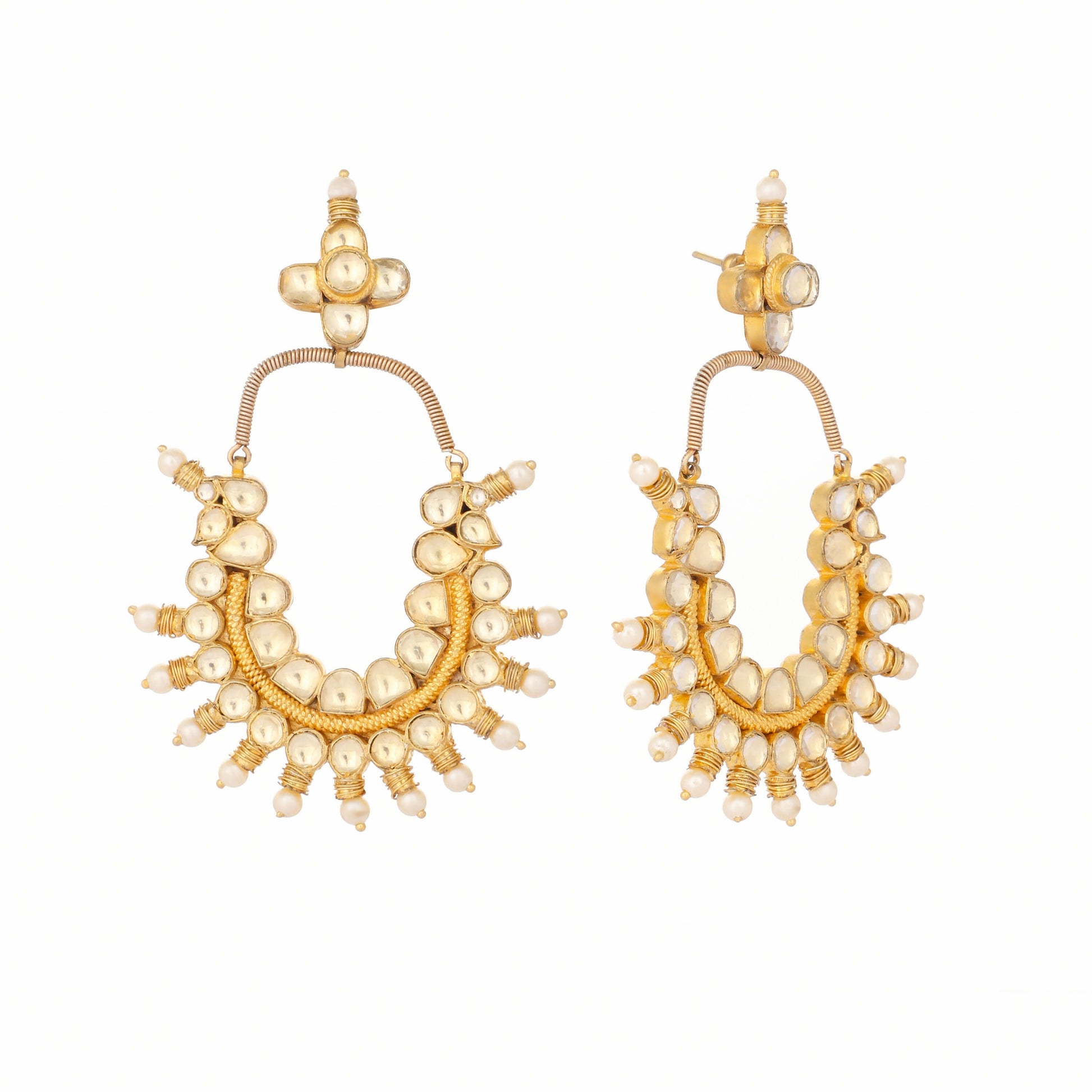 Nuyug 22k Gold Plated Royal Pearl Accent Kundan Earrings | Swadesiicart