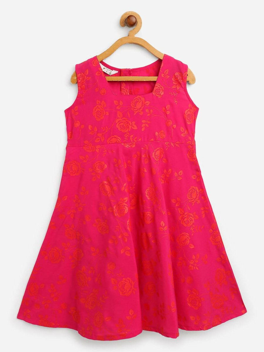 Ahalyaa Pink Crepe Floral Printed Kids Kurta with Jacket For Girls | Swadesiicart