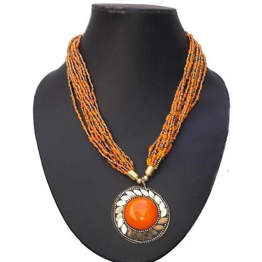 MS Fashion India Latest Traditional Orange Color Beaded Necklace For Women | Swadesiicart