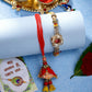 NVR Women & Men Set of 2 Red & Gold-Toned Stone-Studded Bhaiya Bhabhi Rakhi With Roli Chawal | Swadesiicart