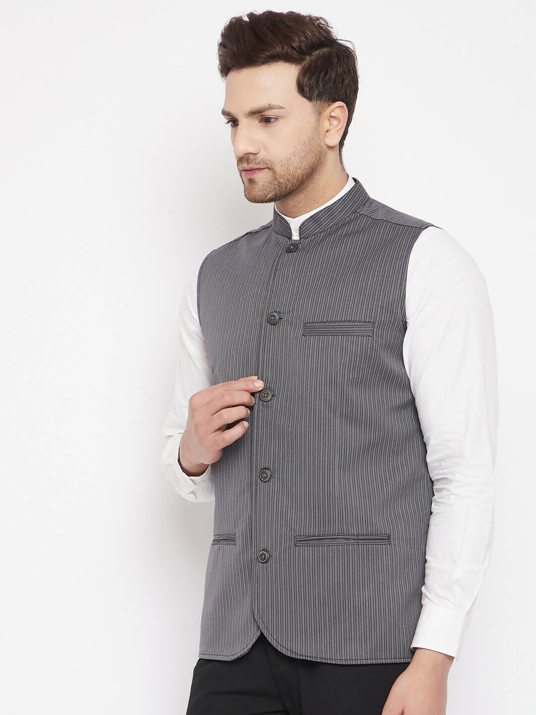 Even Apparels Grey Merino Men Woven Nehru Jacket BF708 | Swadesiicart