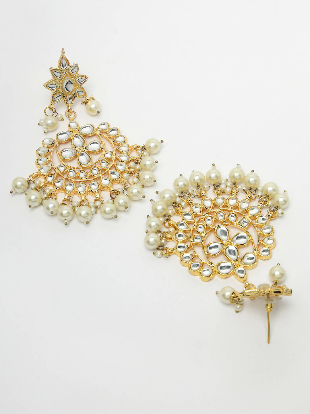 NVR Women's Gold-Polished Kundan Chandbali Earrings | Swadesiicart