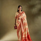 Joban Fashion Cream & Pink Plain With Weaving Border Banarasi Silk Sarees | Swadesiicart