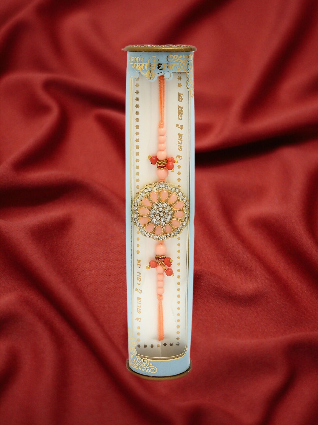 NVR Men Pink Stone-Studded Rakhi With Roli Chawal & Chocolate | Swadesiicart