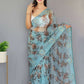 Vamsee Man Mohini Sky Organza Saree - Swadesiicart