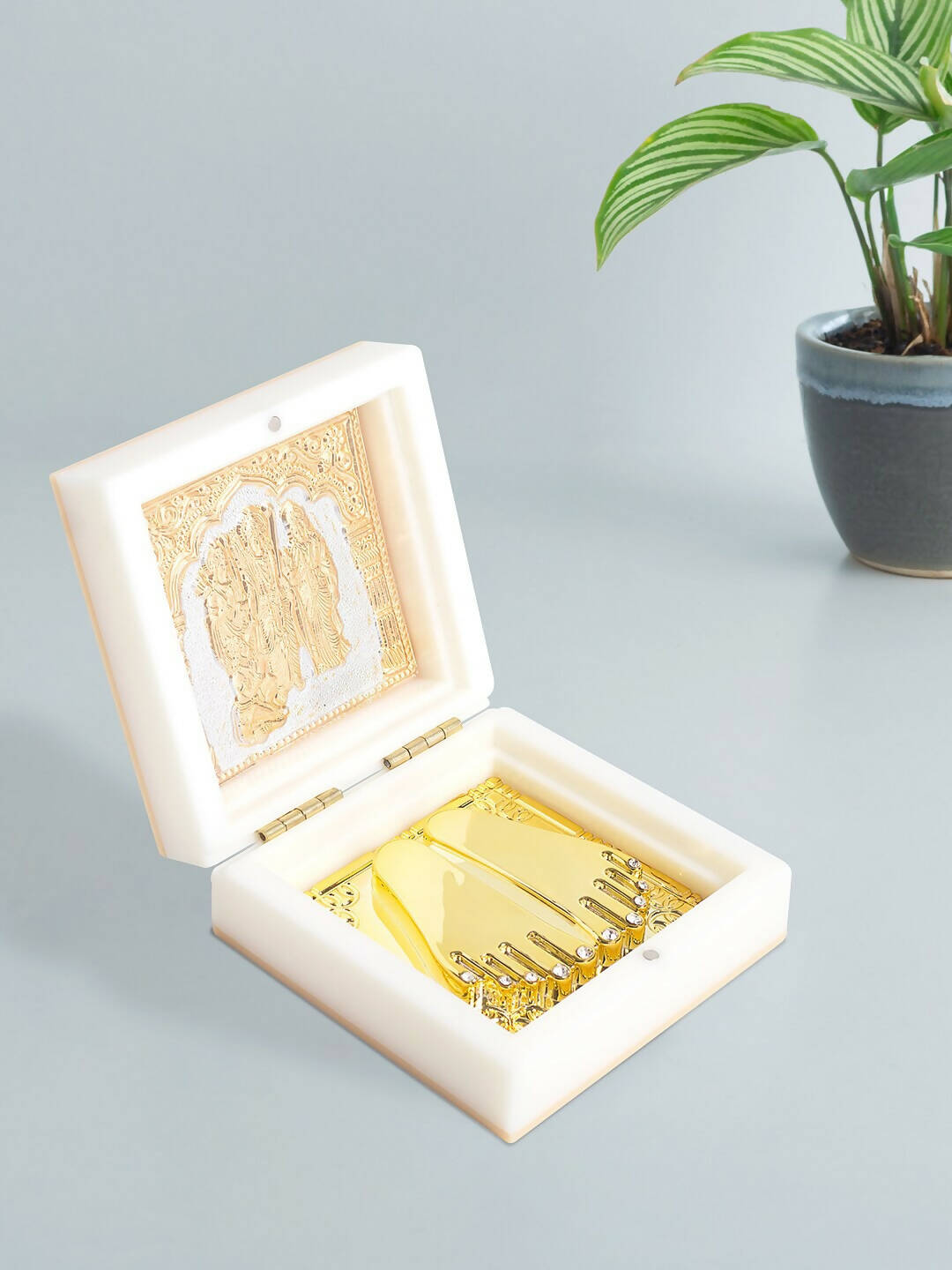 Golden Peacock White 24 CT Gold Polished Ram Darbar Prayer Box | Swadesiicart