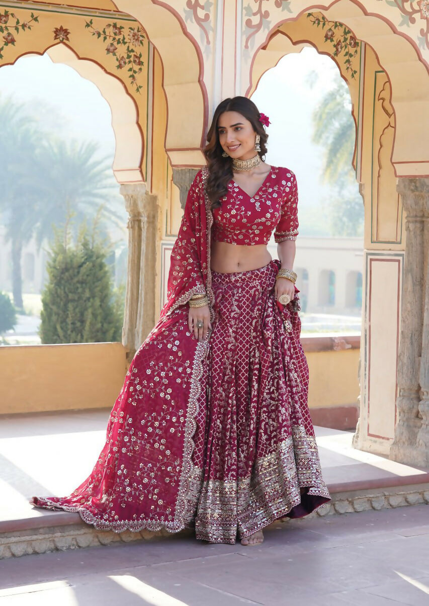 Lorenvalley Ranipink Pure Viscose Jacquard With Embroidered Sequins work Lehenga Choli | Swadesiicart