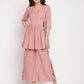 Ahalyaa Pink Ethnic Motifs Printed Angrakha Kurti With Palazzos For Women | Swadesiicart