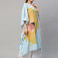 Ahalyaa Women Yellow Crepe Digital Printed Kaftan Kurta with Palazzos | Swadesiicart