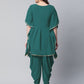 Ahalyaa Women Dark Green Crepe Glitter Printed Kurta with Dhoti Pants | Swadesiicart