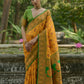 Vishnu Weaves Women's Yellow Pashmina Silk Thread Woven Saree with Blouse - Swadesiicart