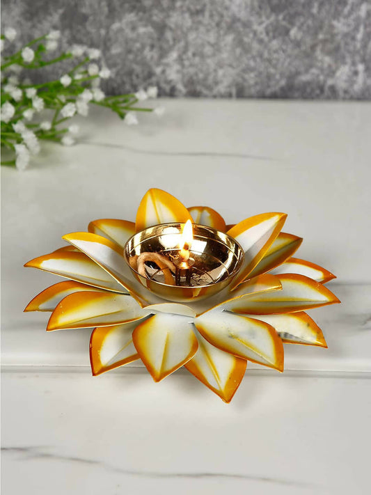 CraftVatika Gold-Toned Lotus Shaped Diya For Pooja | Swadesiicart