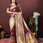 Lorenvalley Fashion Maroon Soft Silk Woven Design Gold Zari Weaving Saree - Swadesiicart