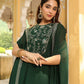 Janasya Dark Green Georgette Embroidered Dress & Jacket | Swadesiicart