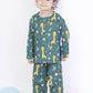 Breathables Green Giraffe Print Cotton Nightsuit Set For Kids