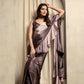 Wine Satin Solid Designer, Printed Party Wear Ready To Wear Saree - Nasreen | Swadesiicart