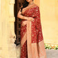 Joban Fashion Red Crepe Chiffon Pure Handloom Banarasi Silk Saree | Swadesiicart