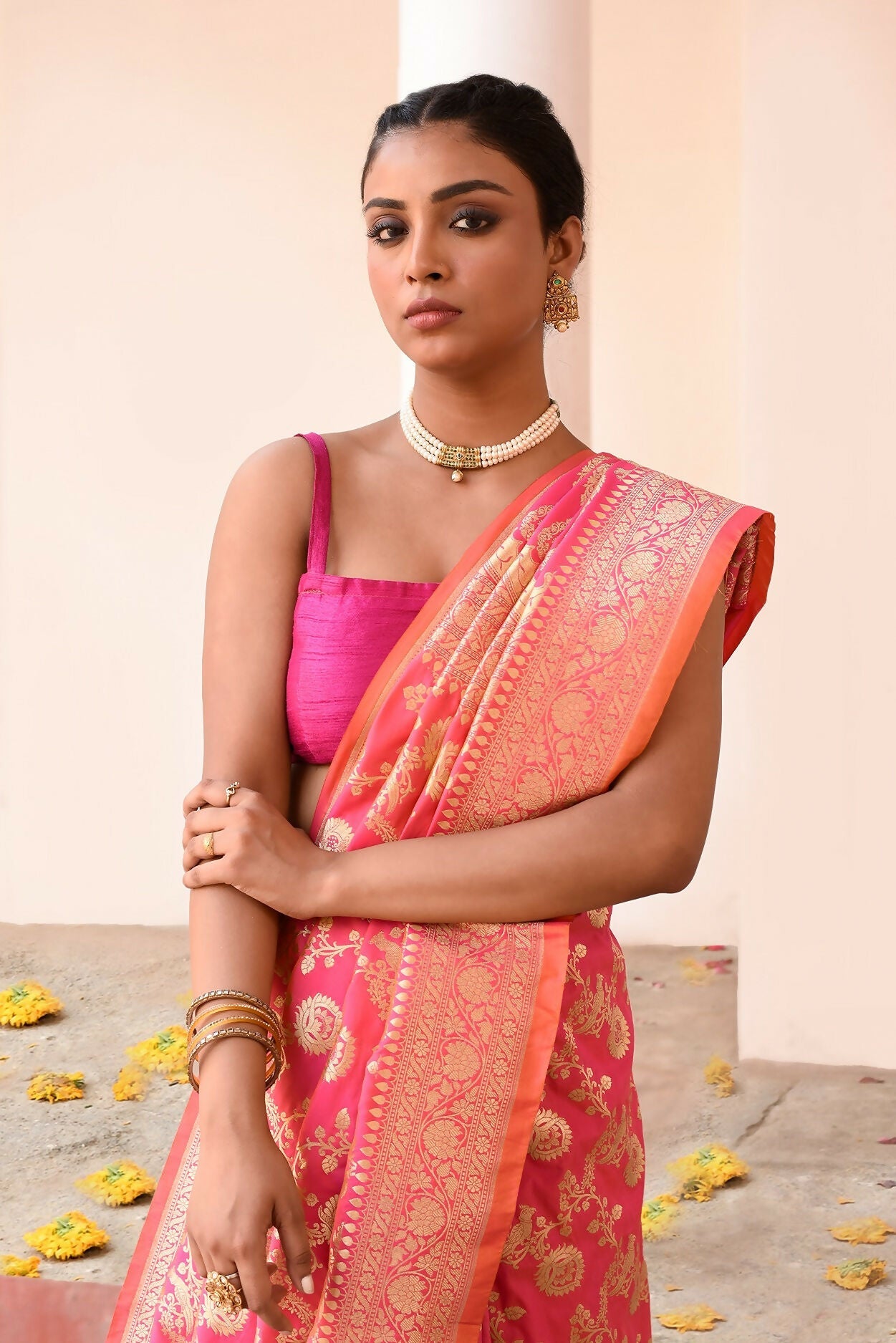 Joban Fashion Pink Peach Soft Pure Handloom Banarasi Silk Saree | Swadesiicart