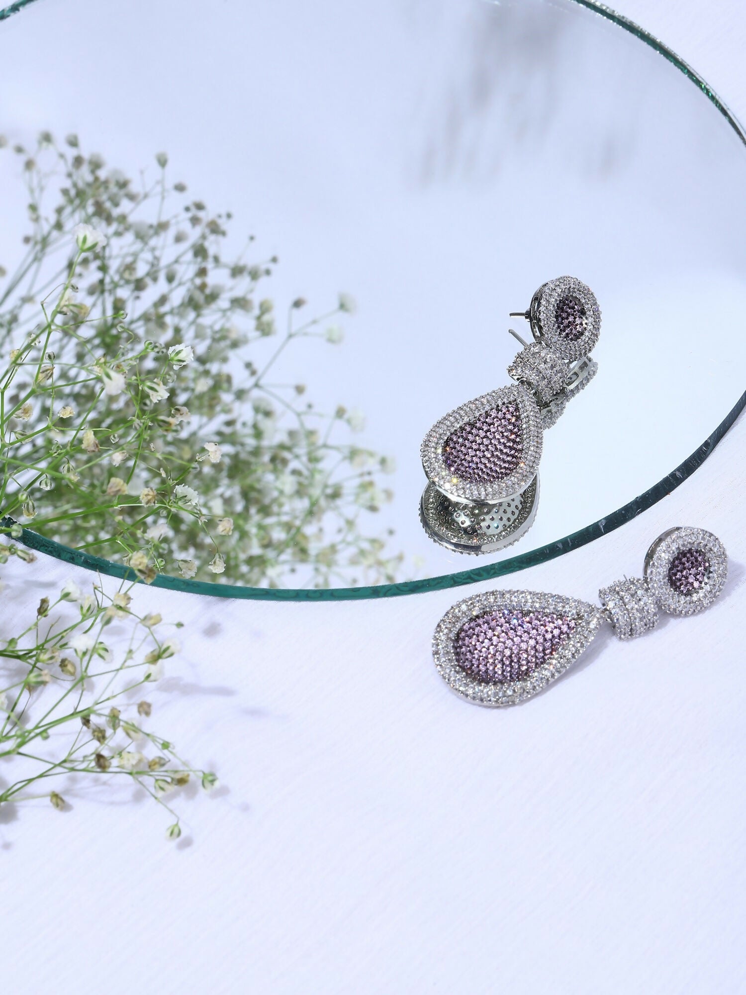 Purple and Silver Tone Stone Earrings - Ruby Raang | Swadesiicart