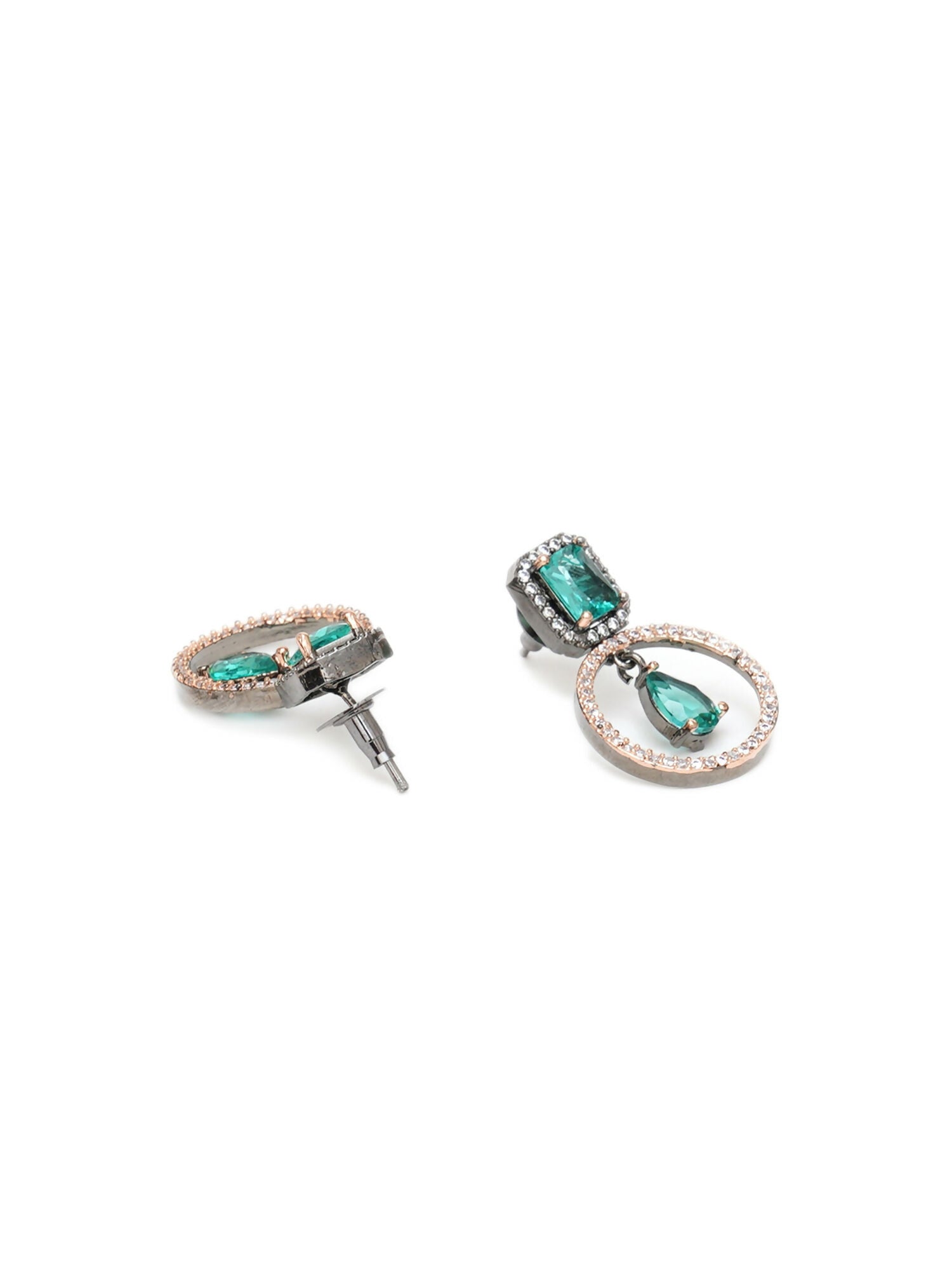 Stone kundan earrings (green) - Ruby Raang - Swadesiicart