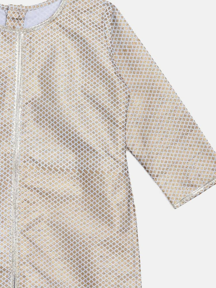 Ahalyaa Poly Silk Gold Printed Straight Kids Kurta With Palazzo For Girls | Swadesiicart
