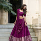 Lorenvalley Wine Pure Chanderi Plain With Zari Weaving Work Border Lehenga Choli | Swadesiicart