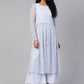 Ahalyaa Women's Blue Net Silver Glitter Printed Kurta Palazzo Set | Swadesiicart