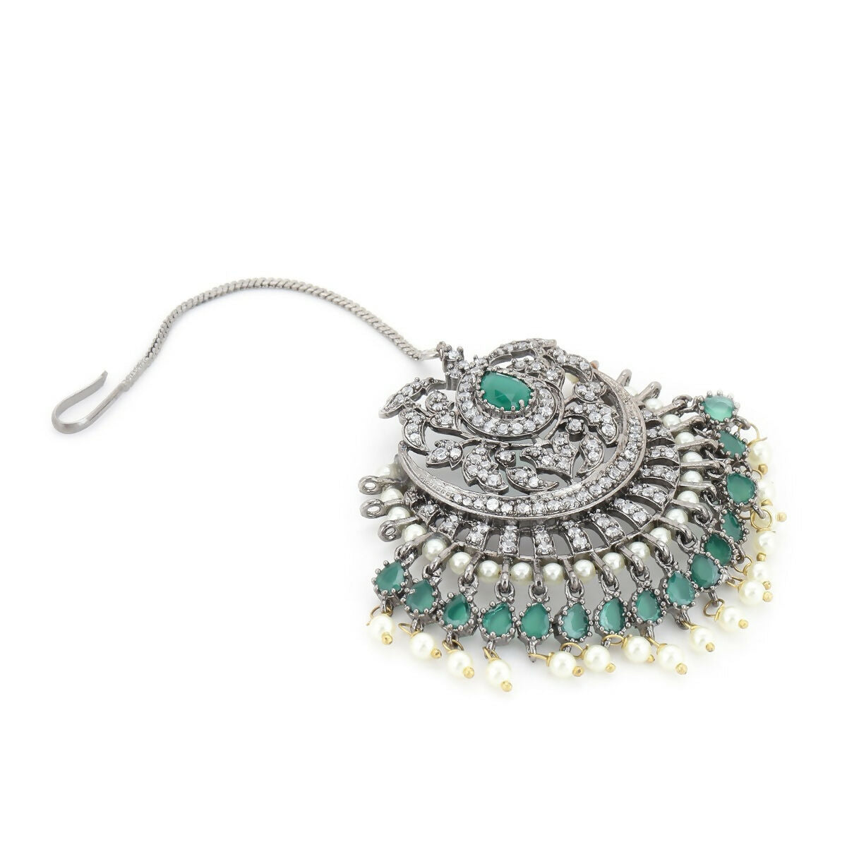 Diamond and Pearl Maang Tikka- Ruby Raang | Swadesiicart