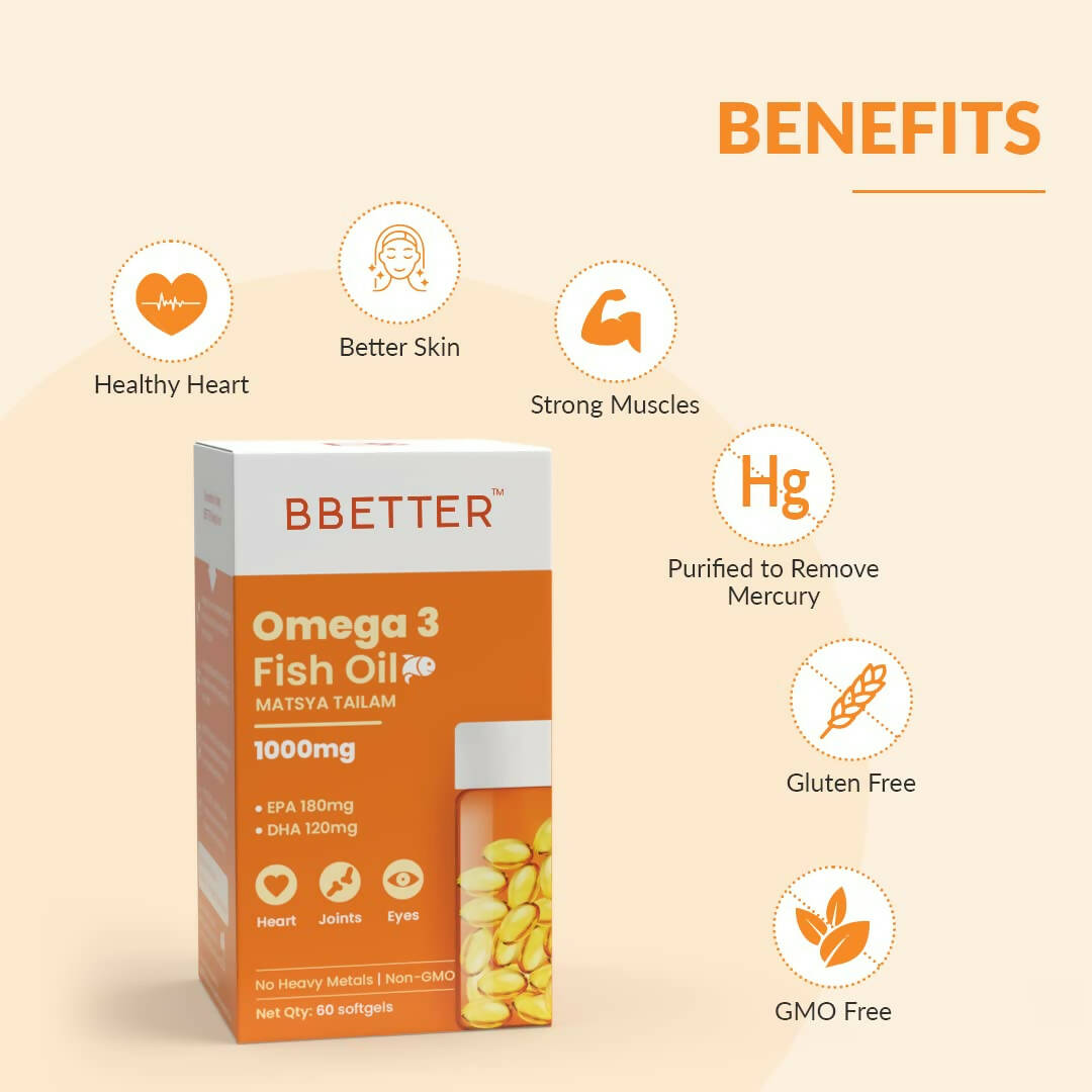 BBETTER Omega 3 Fish Oil Capsules for Women & Men - Swadesiicart