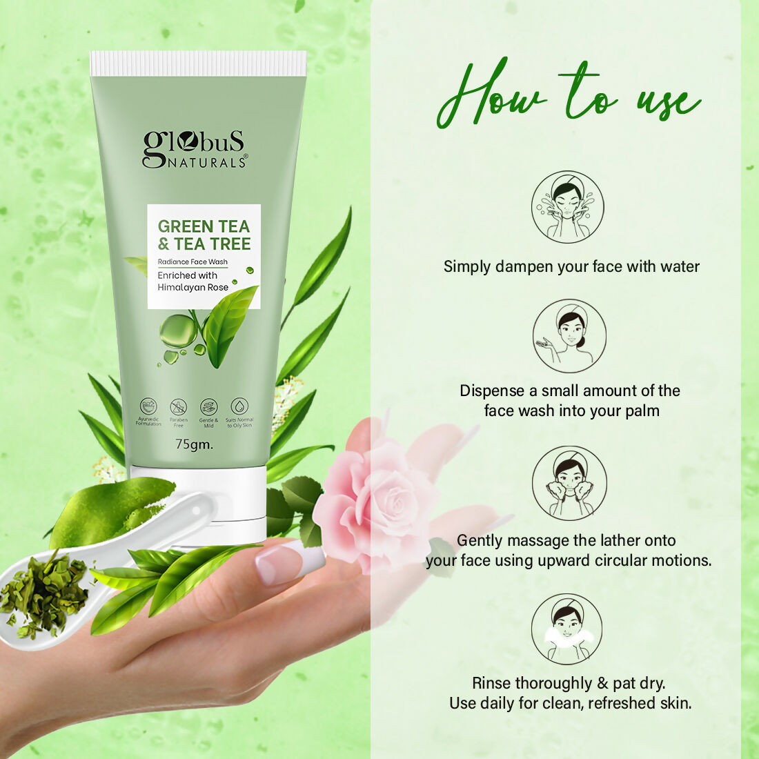 Globus Naturals Green Tea & Tea Tree Face Wash | Swadesiicart