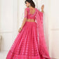 Aastha Fashion Bright Pink Butterfly Net Tone To Tone Thread Work And Sequence Work Embroidery Wedding Wear Lehenga Choli